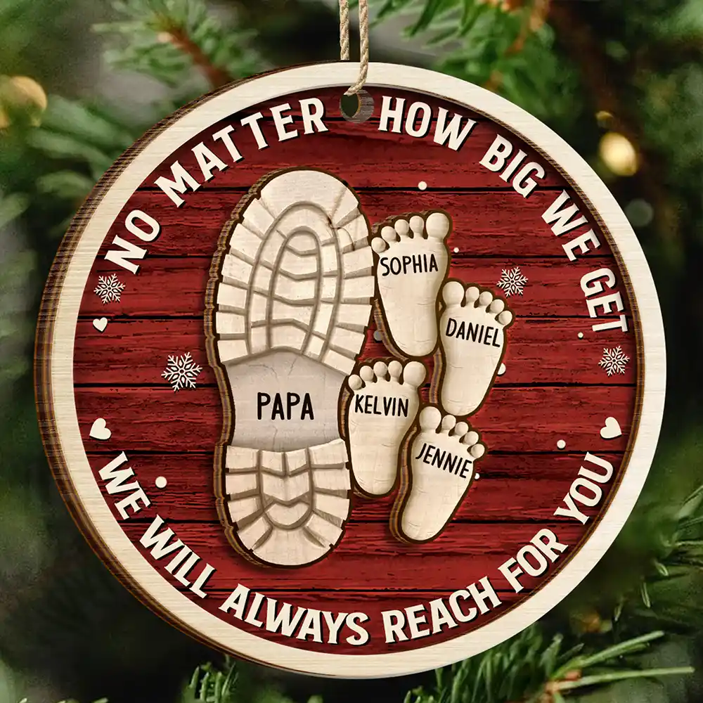 Dad Grandpa Footsteps No Matter How Big We Get - Personalized 2-Layered Wooden Ornament