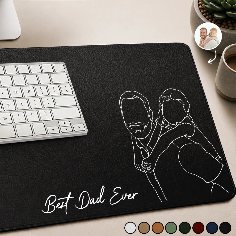 Custom Photo Faceless Outline Sketch Best Dad Papa Ever We Love You - Personalized Leather Desk Mat