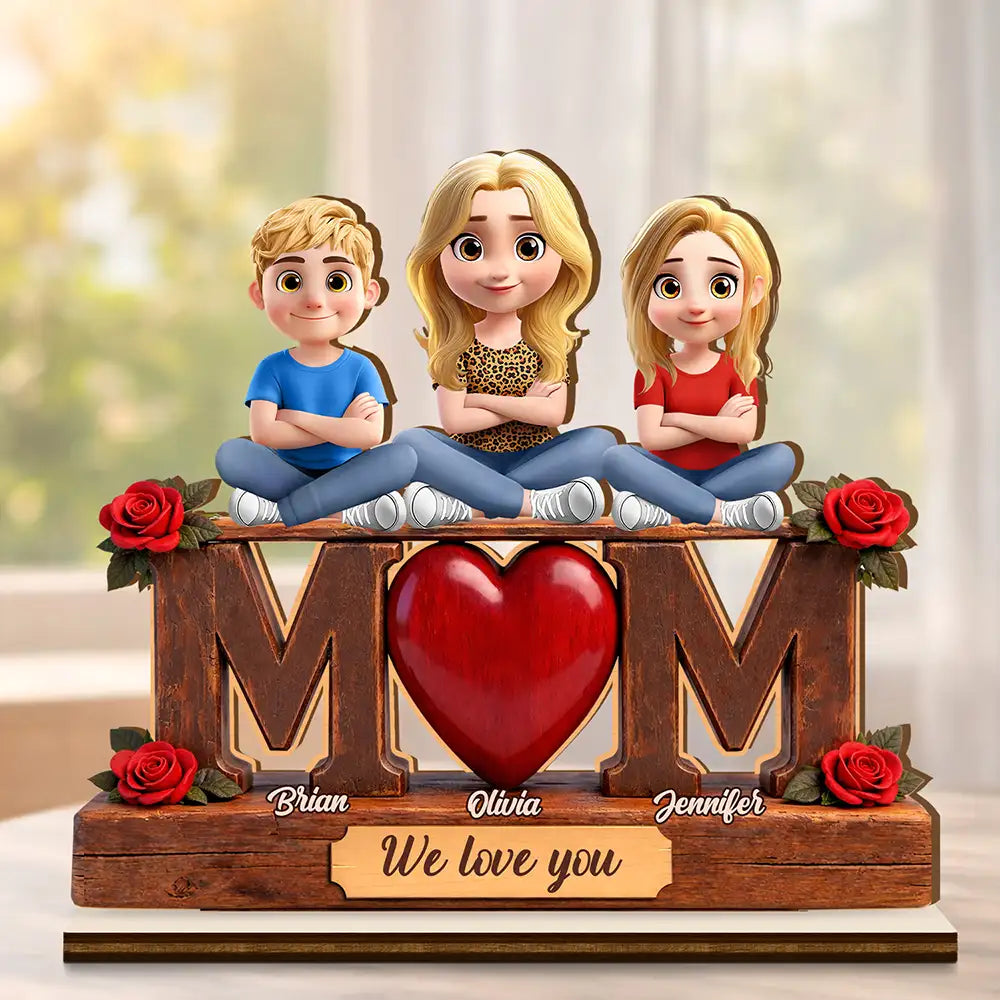 Mother & Children Forever Linked Together - Personalized Custom Shaped 2-Layered Wooden Plaque