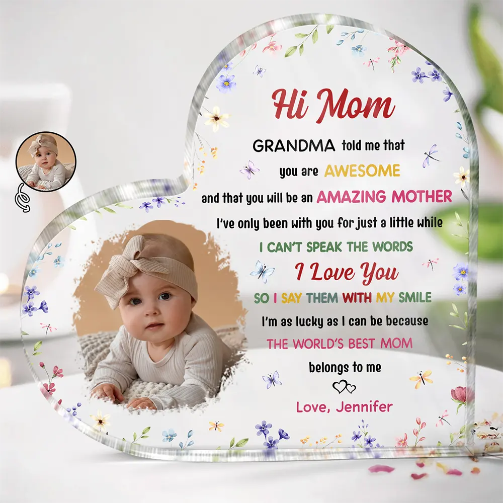 New Mom,Love,Gift For Mother - Custom Photo The World's Best Mommy Belongs To Me - Personalized Heart Shaped Acrylic Plaque