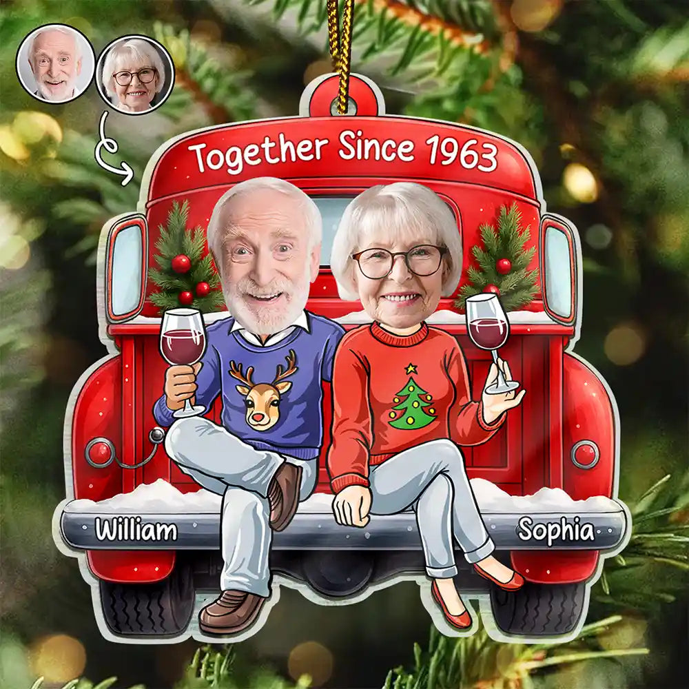 Custom Photo Together Since Funny Couple Red Truck - Personalized Custom Shaped Acrylic Ornament