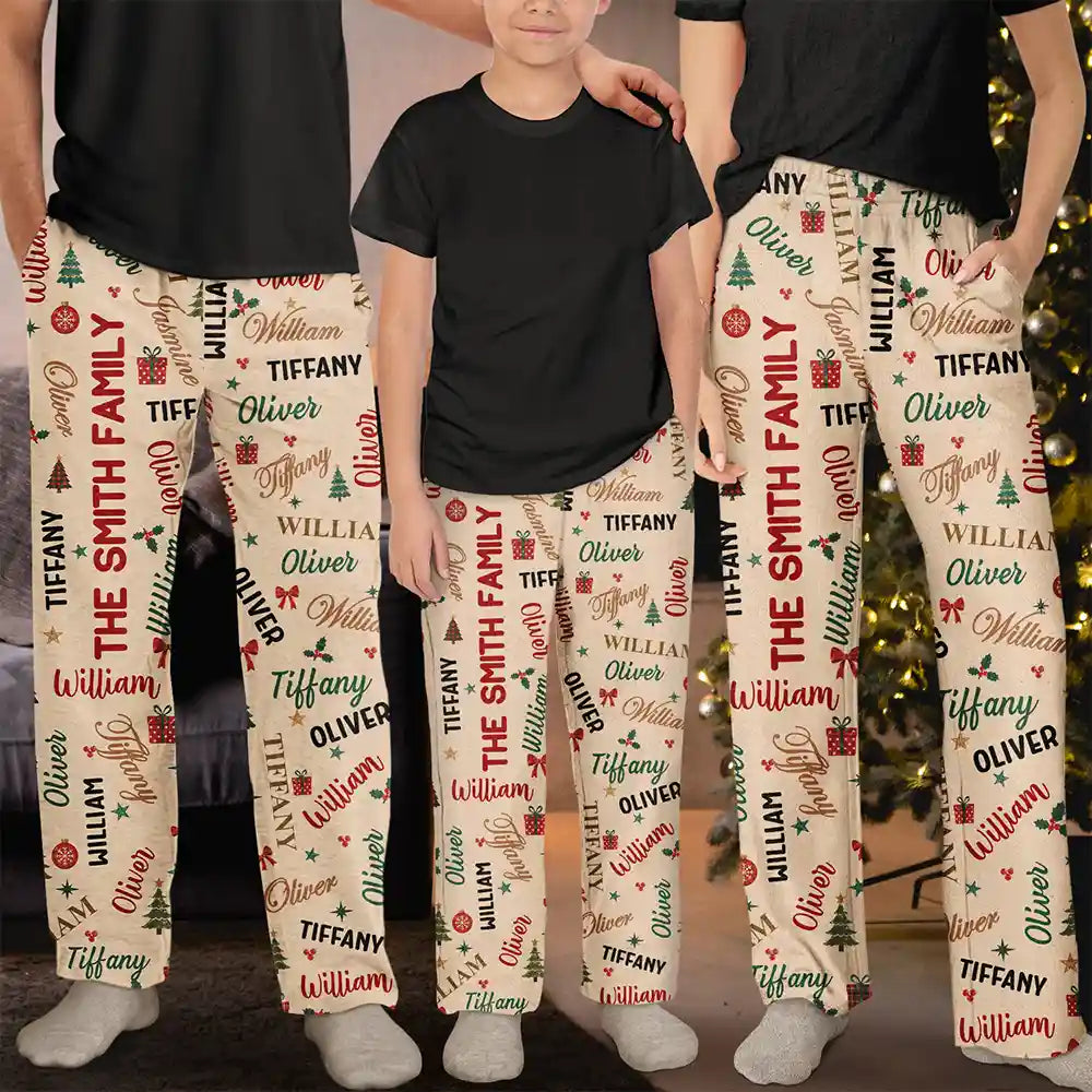 Christmas, Custom Text, Family, Happy - Matching Christmas Gift For Family - Personalized Names Holiday Pajama Pants