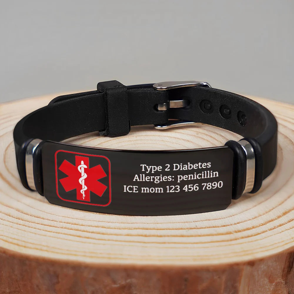 Emergency Medical Alert Band - Personalized Engraved Bracelet