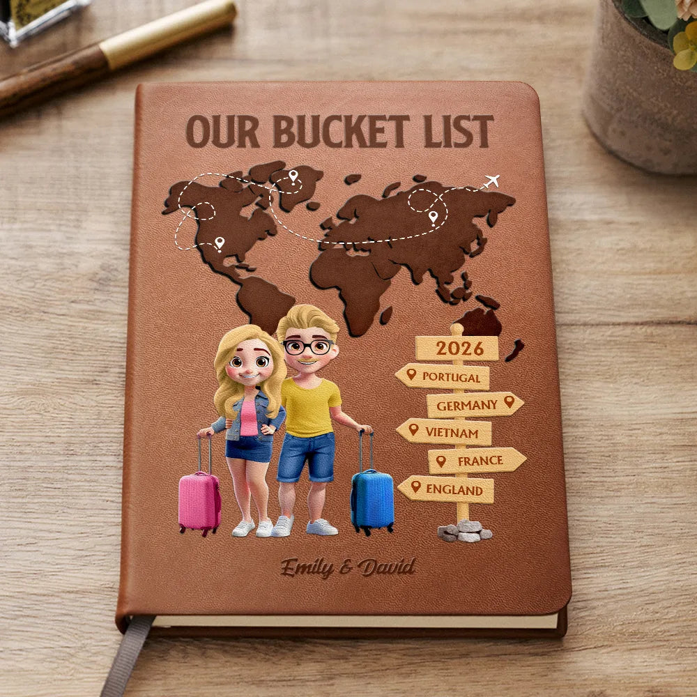 Travel Bucket List For Couples And Travel Lovers - Personalized Leather Journal
