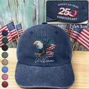 Independence Day,America 250th,Gift For Men,Icon,Proud - America 250th Anniversary US Pride Patriotic Eagle - Personalized Vintage Washed Denim Cap