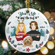 Gift For Couples,Gift For Husband,Gift For Wife,Gift For Boyfriend,Gift For Girlfriend,Dog Lovers,Pet Lovers,Dog Mom,Dog Couple,Pet Mom,Pet Couple,Pet Dad,Dog Dad - Winter You, Me And The Dog - Personalized Circle Ceramic Ornament