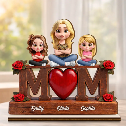 Mother & Children Forever Linked Together - Personalized Custom Shaped 2-Layered Wooden Plaque