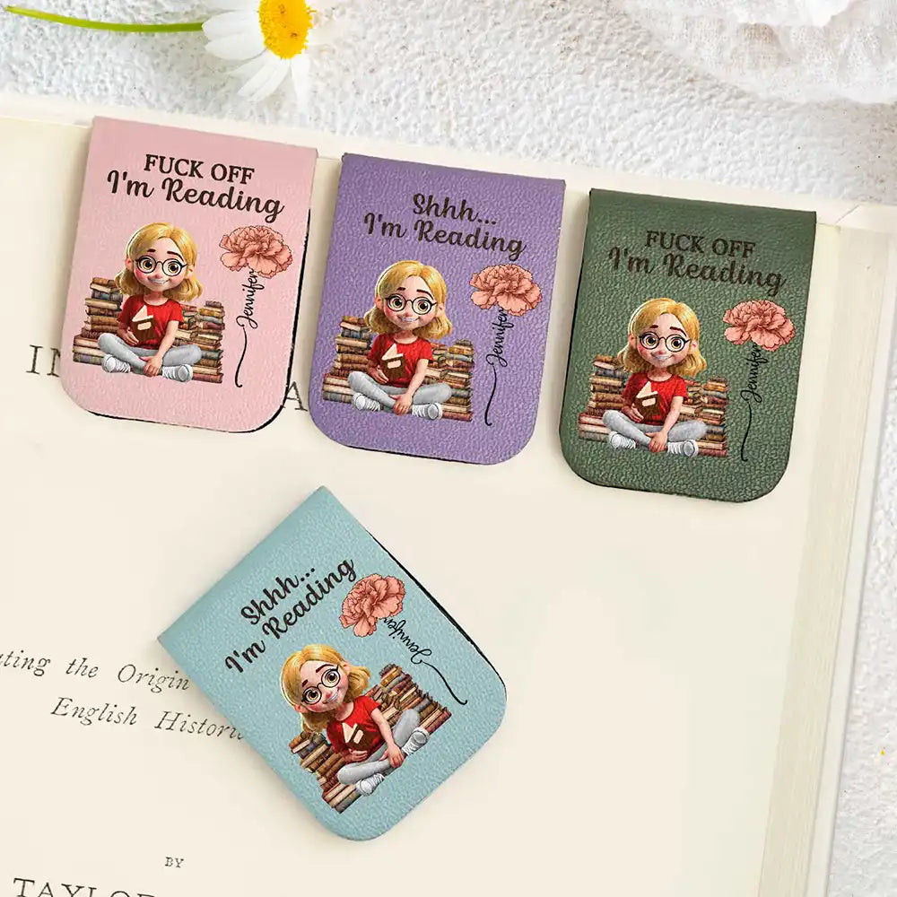 Reading, Gift For Yourself, Gift For Women, Happy - Fck Off I'm Reading - Personalized Leather Magnetic Bookmark