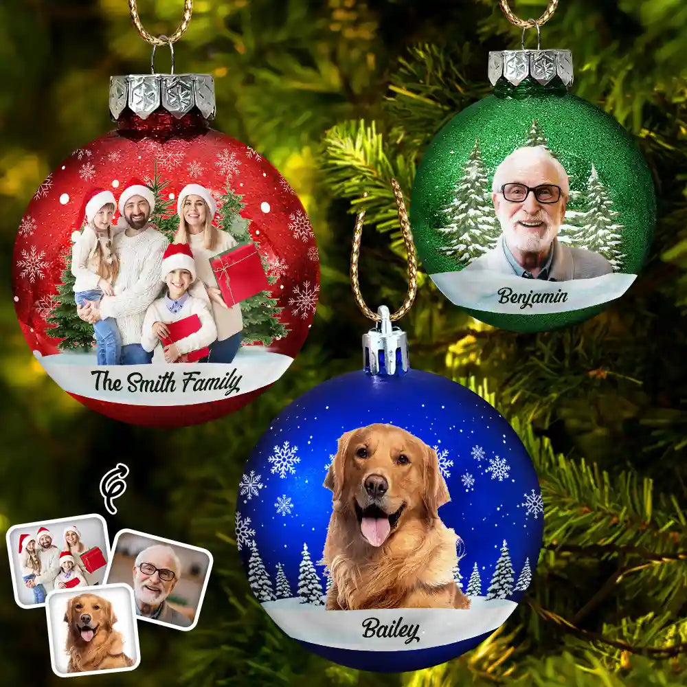 Custom Photo Christmas Together Family - Personalized Ball Ornament