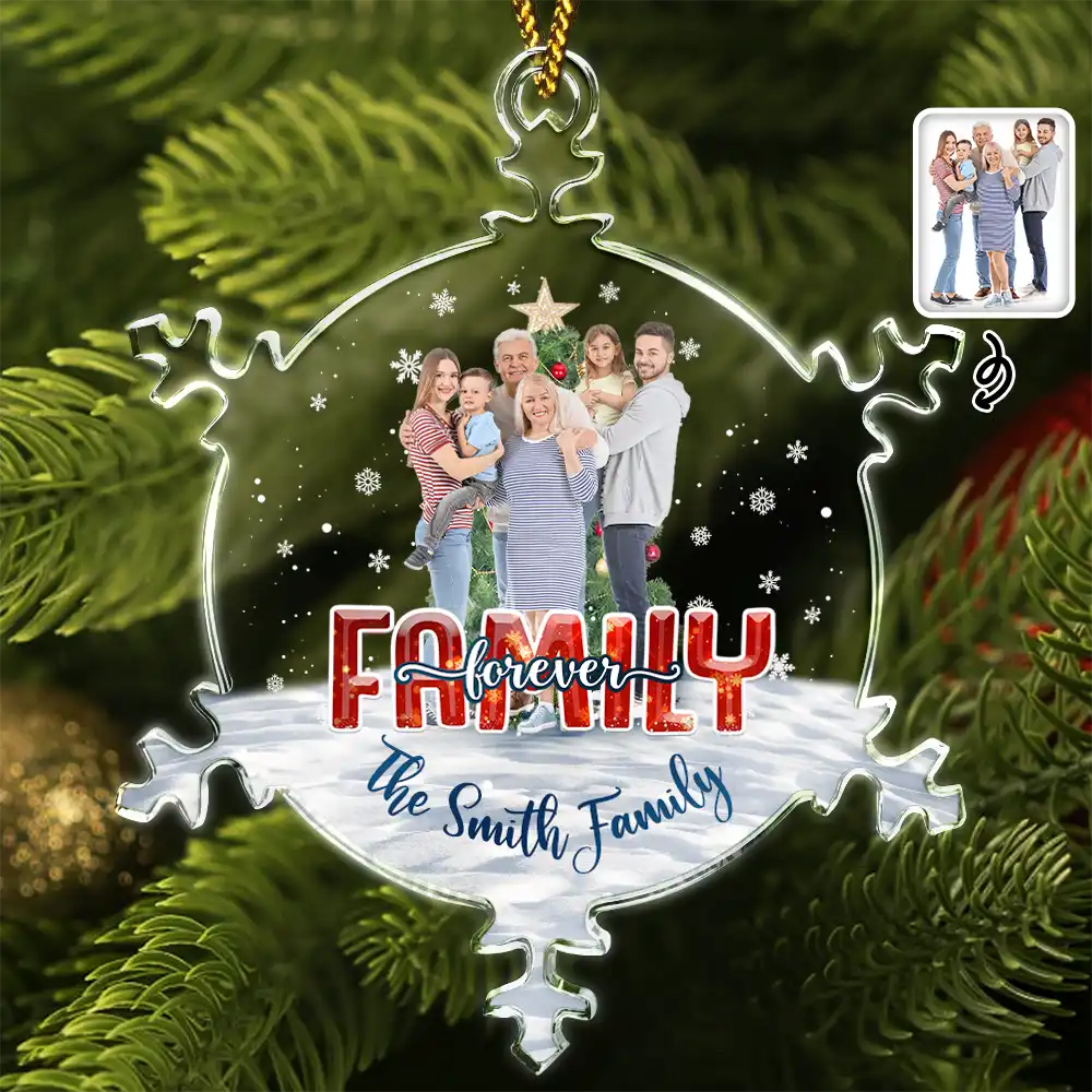 Custom Photo Family Besties Sisters Forever - Personalized Snowflakes Shaped Glass Ornament
