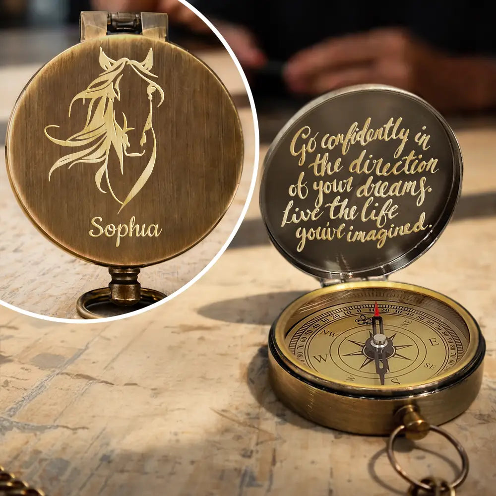 Go Confidently In The Direction Of Your Dreams Horse - Personalized Engraved Brass Compass