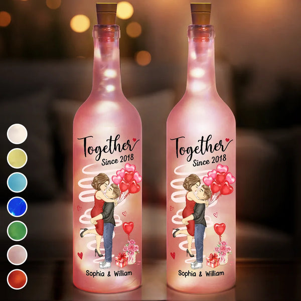 Gift For Couples, Gift For Husband, Gift For Wife - Chibi Side View Carrying Couple Together Since - Personalized Bottle Light
