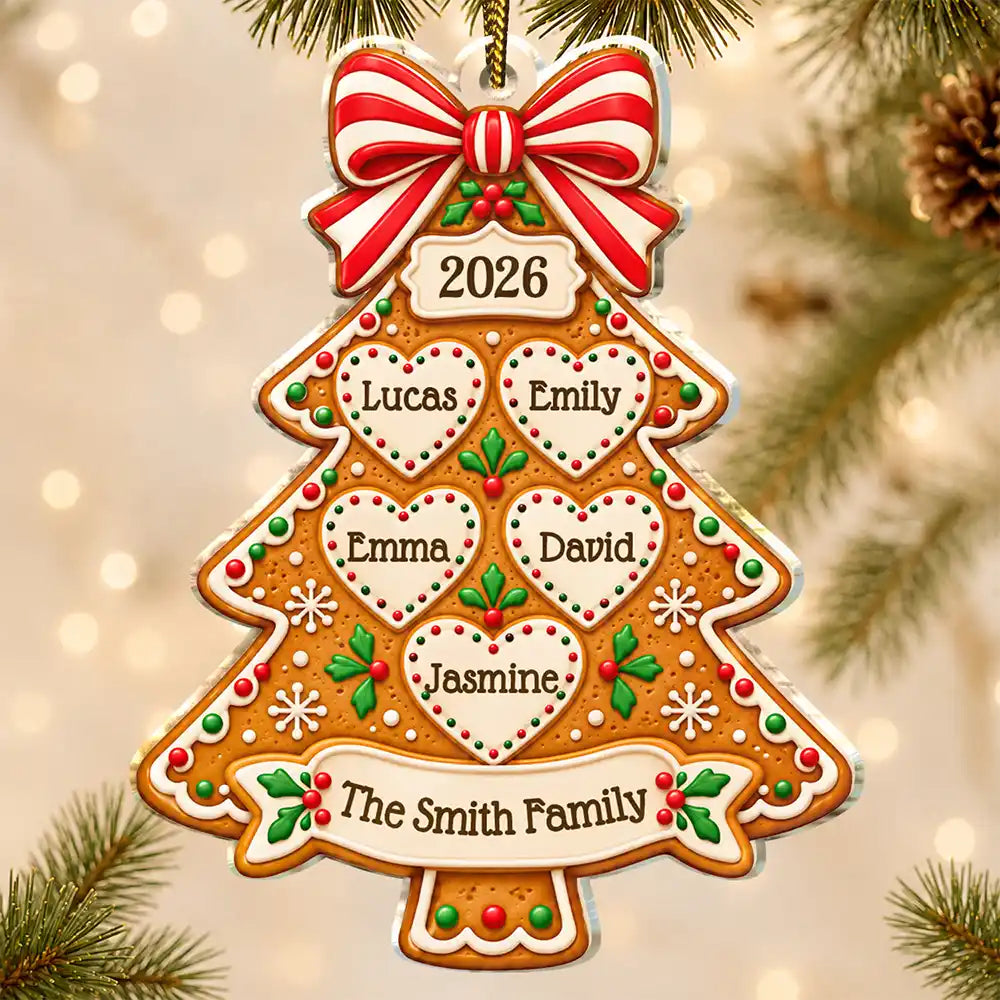 Christmas Gift For Family - Personalized Gingerbread Tree Names Acrylic Ornament