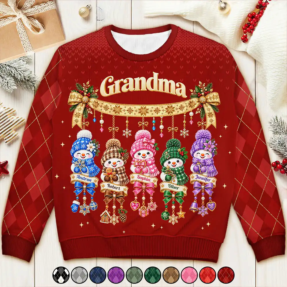 Christmas Gift For Grandma - Personalized Grandkids Snowmen Unisex Ugly Sweater