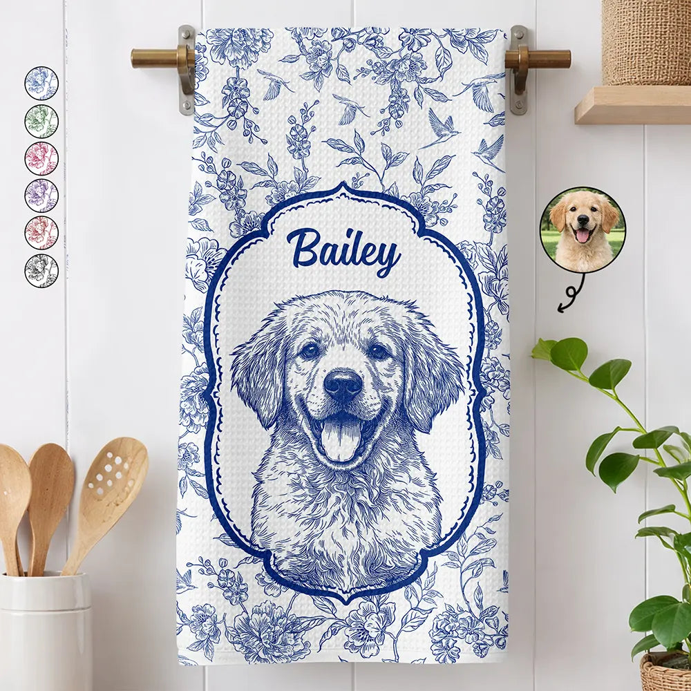 Custom Photo Pencil Sketch Dog Cat Pet Portrait Toile - Personalized Kitchen Towel
