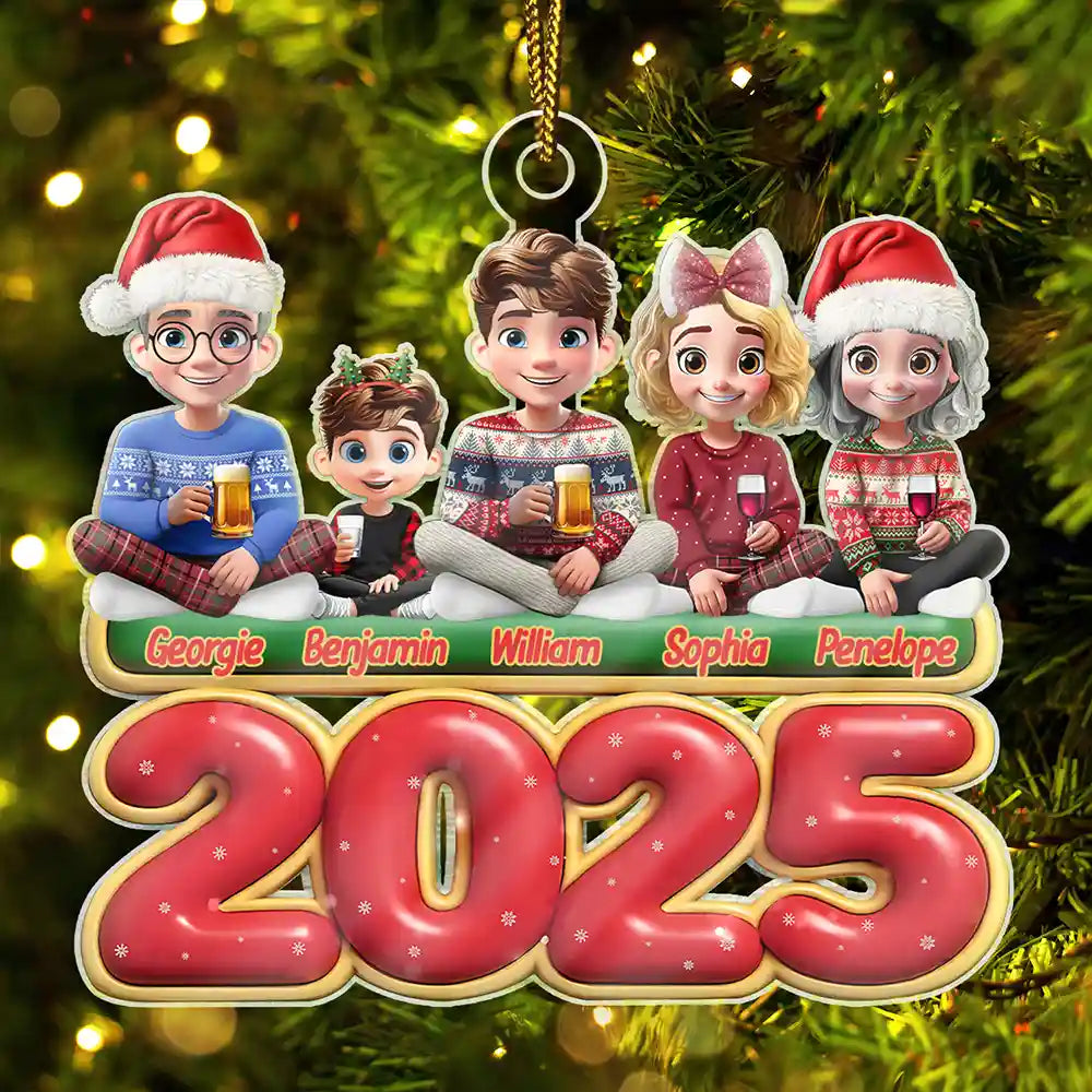 Christmas,Happy,Family - Happy All Family 3D Effect - Personalized Custom Shaped Acrylic Ornament