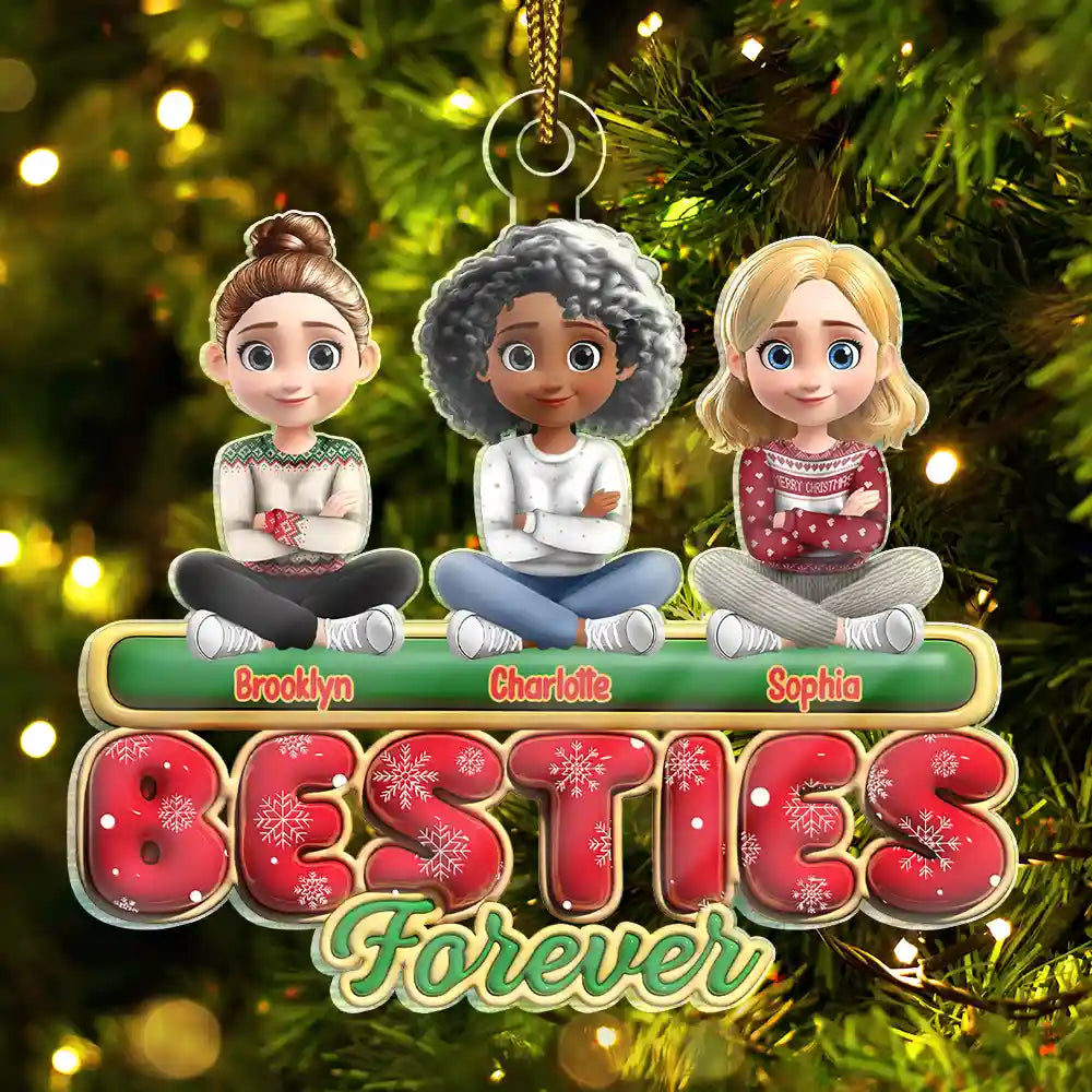 Besties Friends Siblings Forever 3D Effect - Personalized Custom Shaped Acrylic Ornament