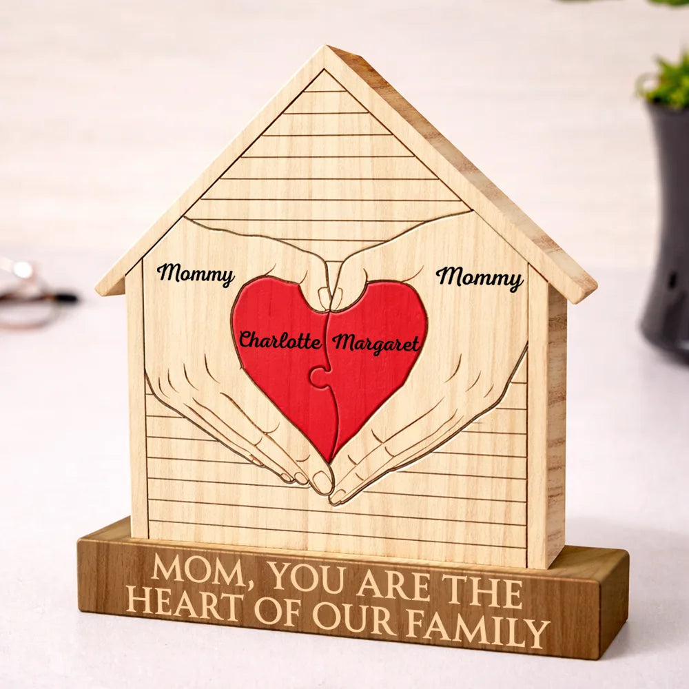 Mom You Are The Heart Of Our Family - Personalized Custom Shaped Wooden Puzzle