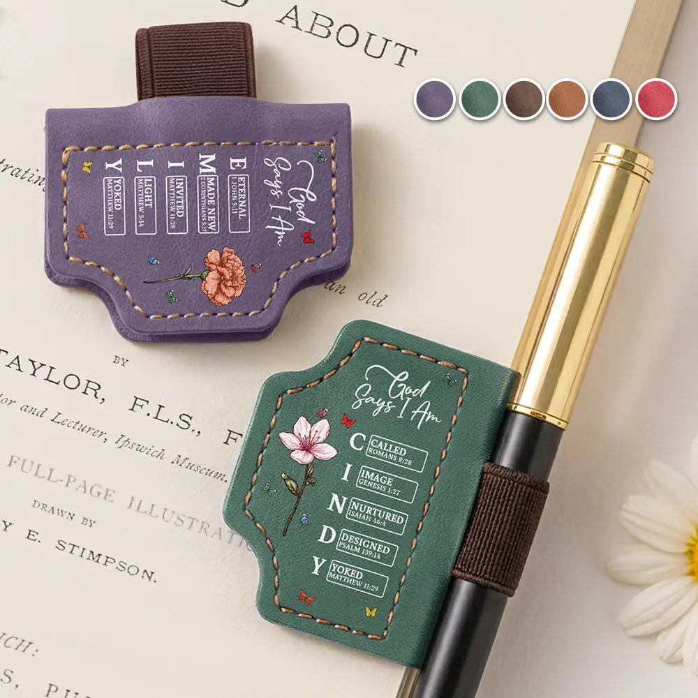 God Says You Are Birth Month Flower - Personalized Magnetic Leather Pen Clip