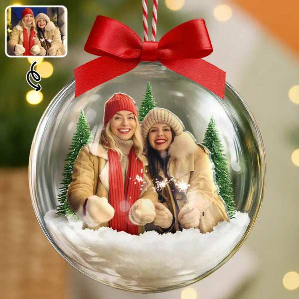 Custom Photo,Happy,Christmas,Gift For Bestie - Custom Photo Bestie It Takes A Long Time To Grow An Old Friend - Personalized 3D Acrylic Ball Ornament