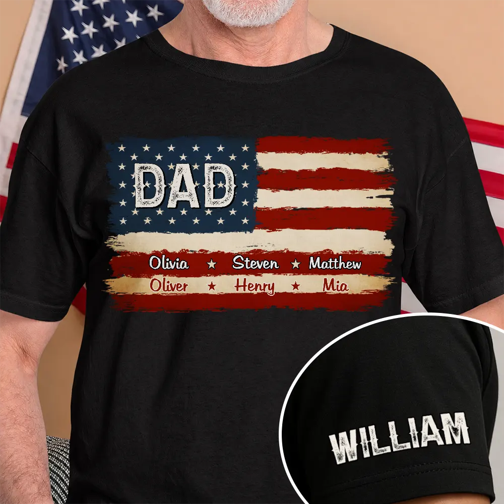 Stars & Stripes US Flag American Dad Grandpa - Personalized T Shirt