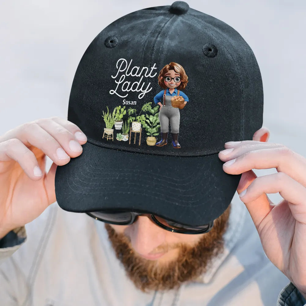 Gardening,Gift For Women,Gift For Men,Happy-Plant Lady - Personalized Vintage Washed Denim Cap
