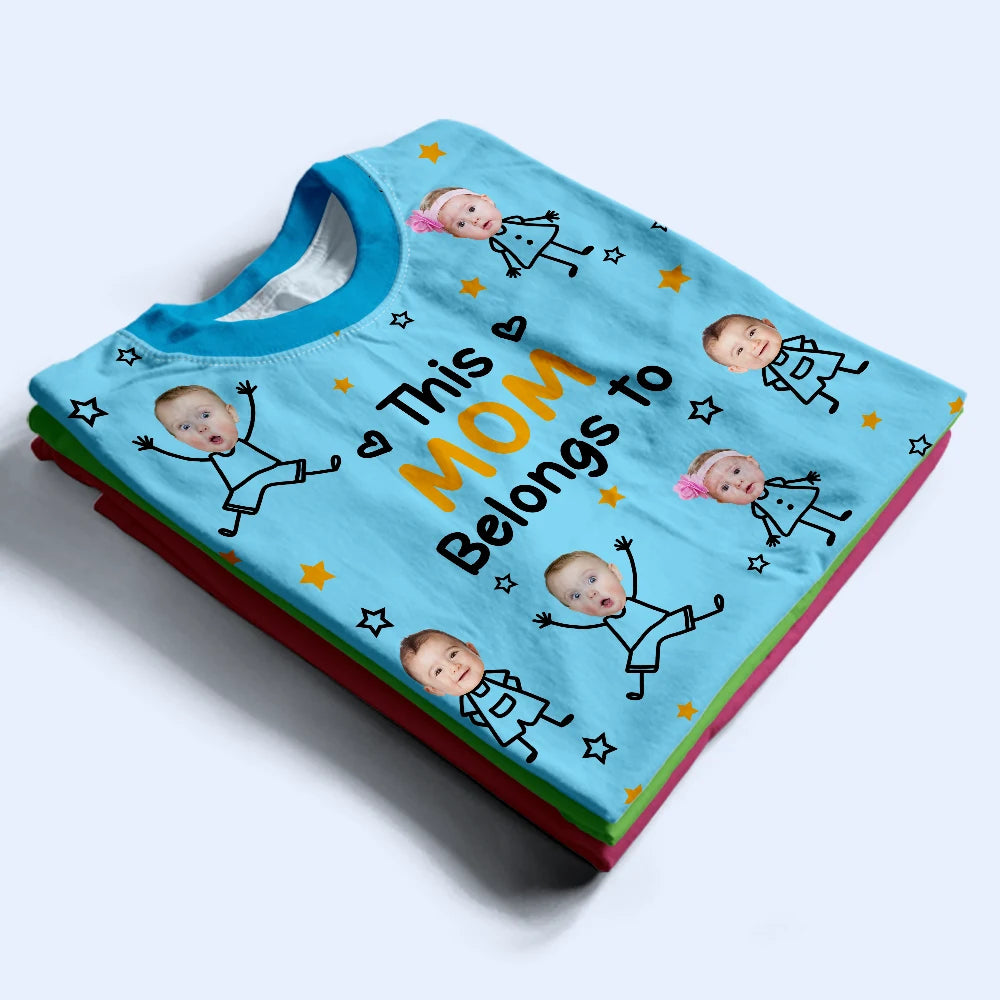 Gift For Grandma,Gift For Mother,Love,Stick Figure - Custom Photo This Grandpa Grandma Dad Mom Belongs To Kids Pet - Personalized Full Print T Shirt