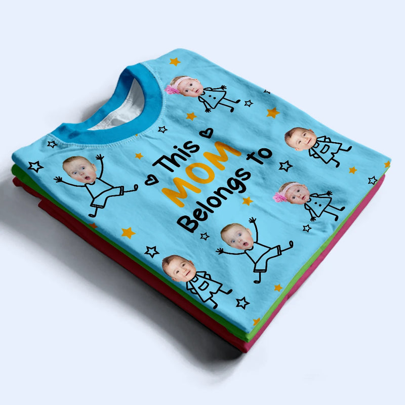 Gift For Grandma,Gift For Mother,Love,Stick Figure - Custom Photo This Grandpa Grandma Dad Mom Belongs To Kids Pet - Personalized Full Print T Shirt