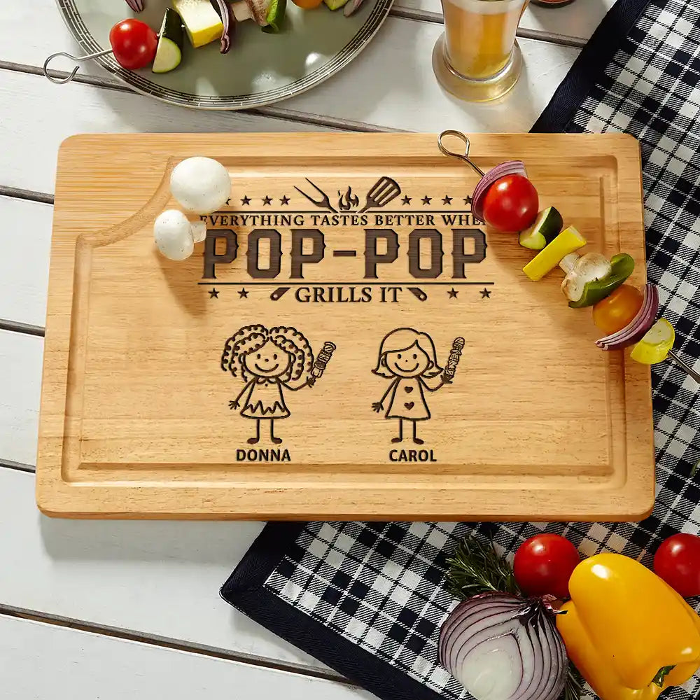 Gift For Father,Gift For Grandpa,Grilling,Top Market,Icon - Everything Tastes Better When Grandpa Daddy Grills It - Personalized Wooden Cutting Board
