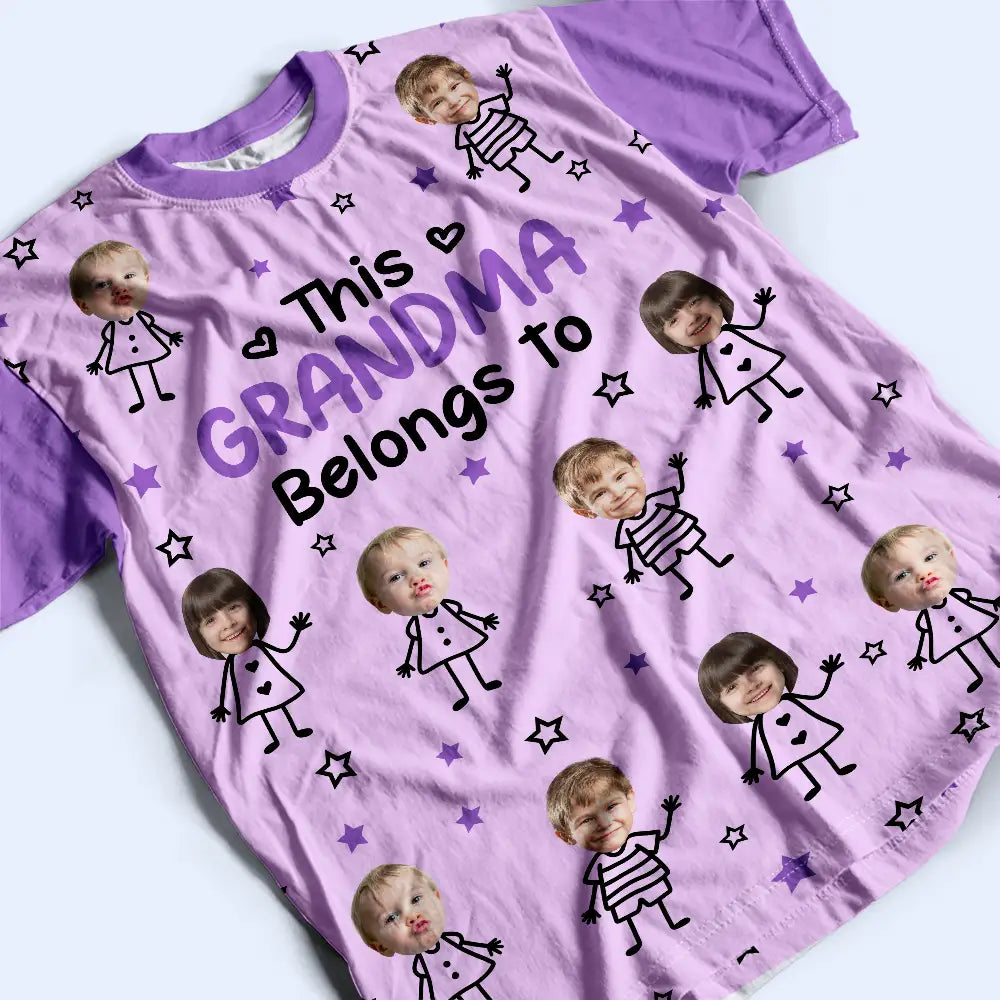 Gift For Grandma,Gift For Mother,Love,Stick Figure - Custom Photo This Grandpa Grandma Dad Mom Belongs To Kids Pet - Personalized Full Print T Shirt