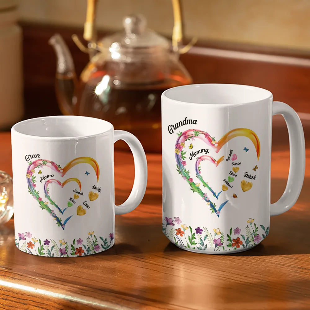 Gift For Grandma,Gift For Mother,Love - Grandma Mom Sweethearts 3D Effect Faux Ceramic Glaze - Personalized White Edge-to-Edge Mug
