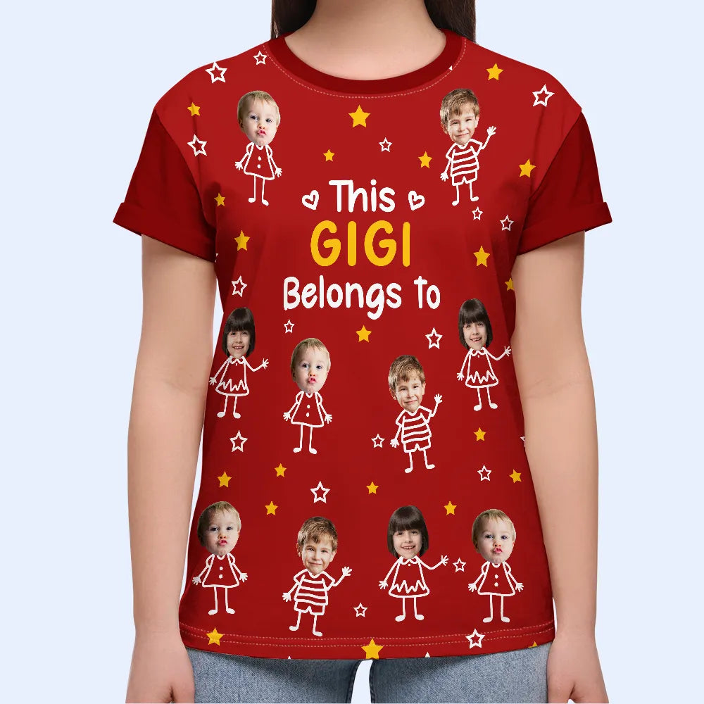 Gift For Grandma,Gift For Mother,Love,Stick Figure - Custom Photo This Grandpa Grandma Dad Mom Belongs To Kids Pet - Personalized Full Print T Shirt