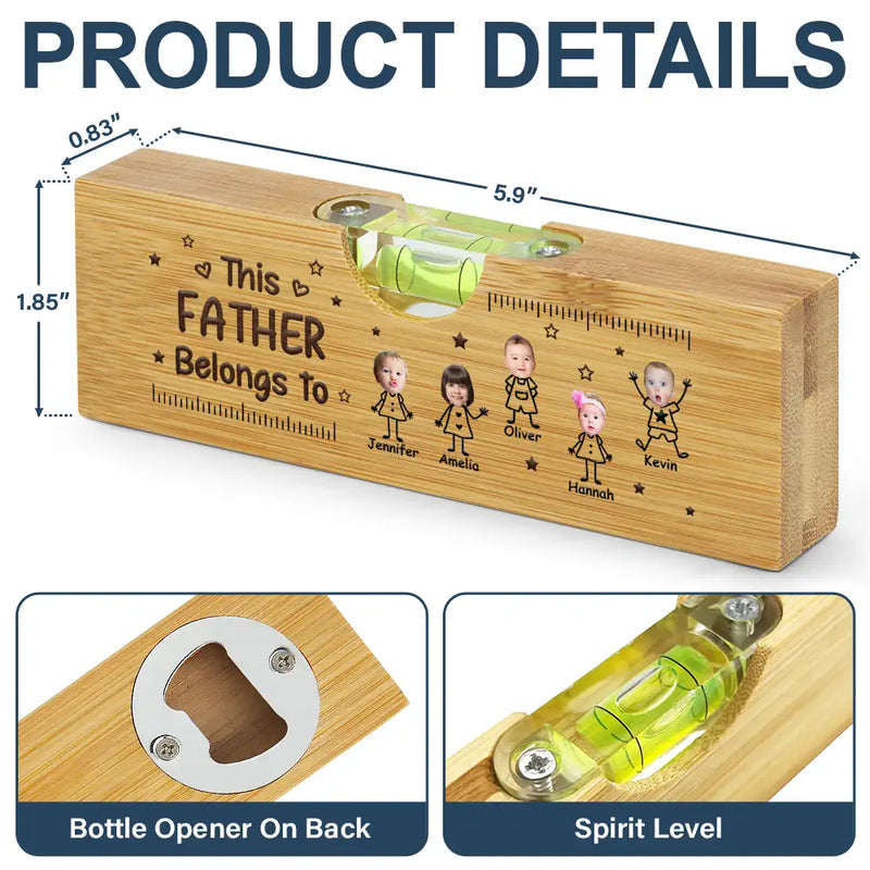 Gift For Father,Gift For Grandpa,Happy,Non-Eng,Photo,Icon,Humorous - Custom Photo This Grandpa Grandma Belongs To Kids Pet - Personalized Bottle Opener Wood Level