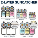 Flower Mason Jar Mom Grandma Great Grandma - Personalized Window Hanging Suncatcher Ornament