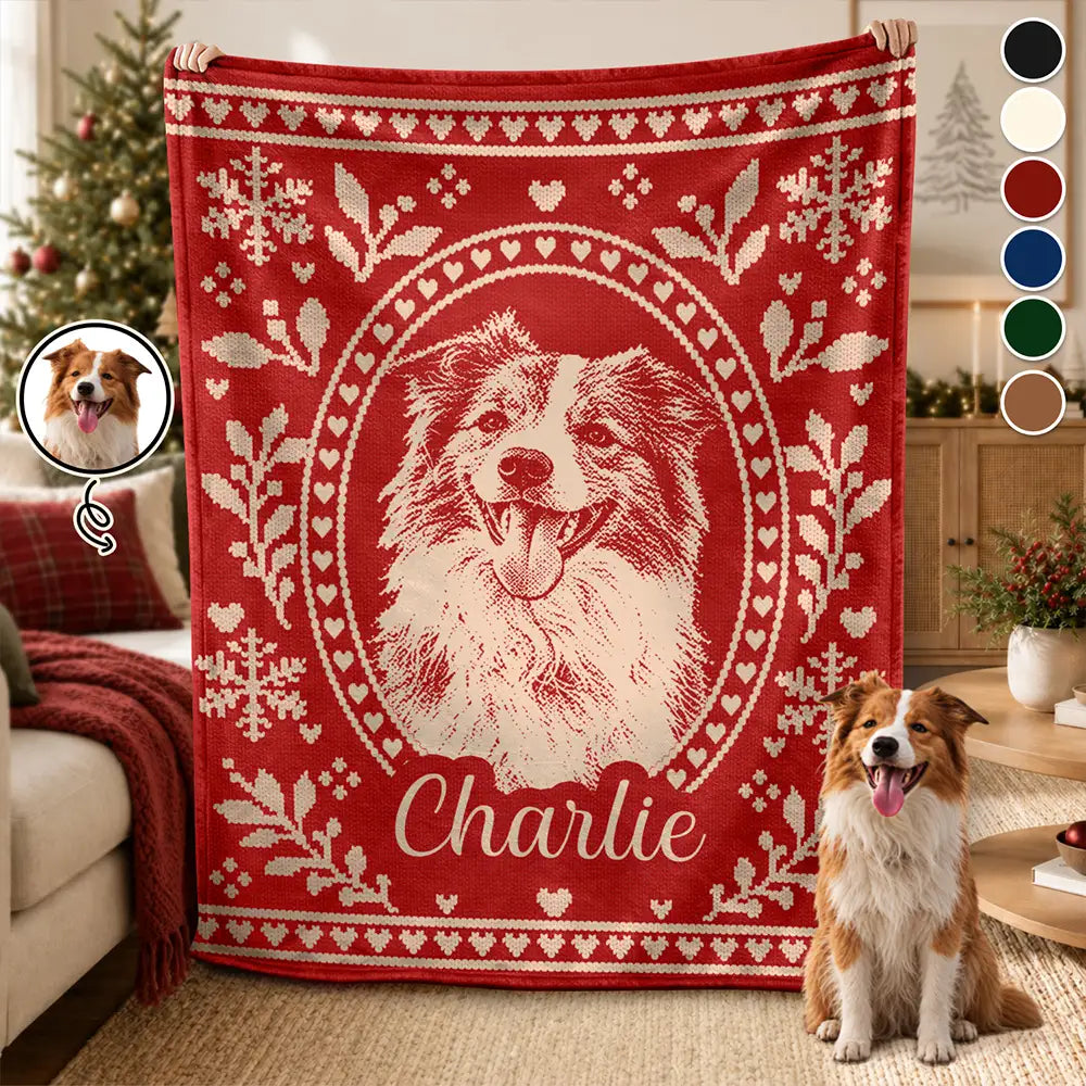Custom Photo Christmas Lovely Dog Pet Portrait - Personalized Fleece Blanket, Sherpa Blanket