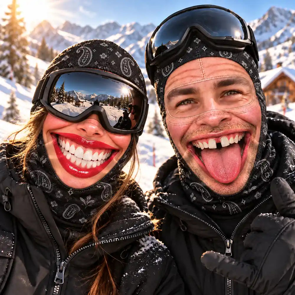 Winter Skiing Gag Gift For Friends, Matching Gear For Couple - Personalized 3D Realistic Funny Face Printed Balaclava Face Mask