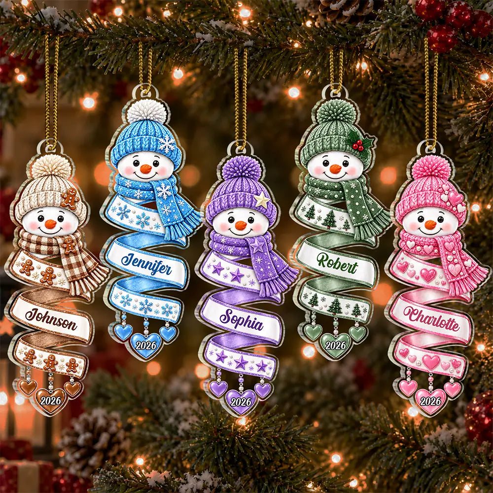 Christmas Gift For Kids Family Friends - Personalized Name Snowman Spiral Acrylic Ornament