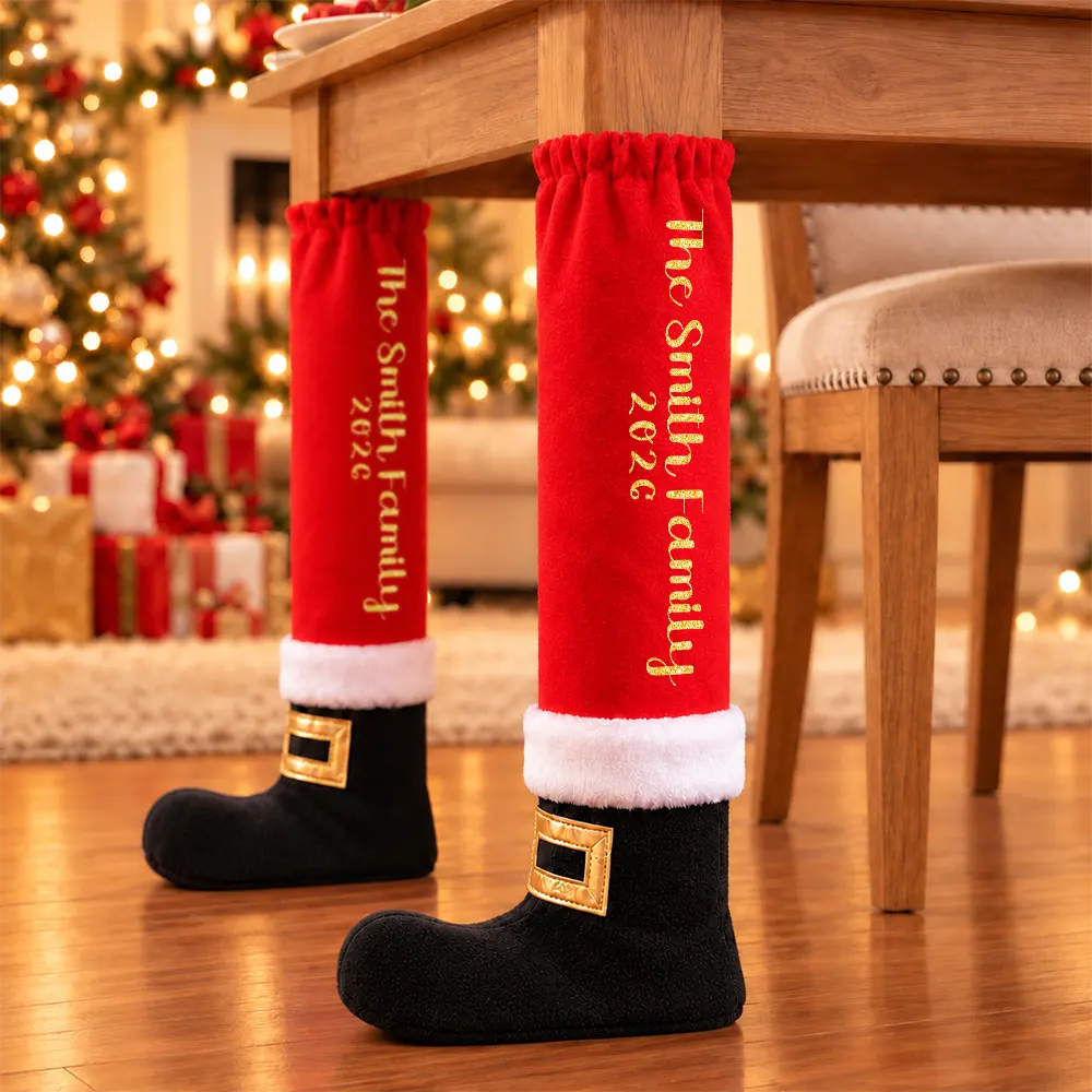 Christmas Home Decor Gift For Family - Personalized Santa Boot Family Name Furniture Leg Cover