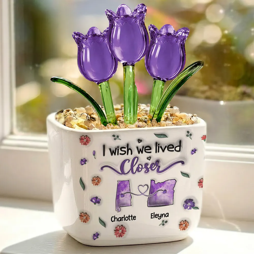 Top Market,Sentimental,Gift For Bestie,Long Distance,Icon - I Wish We Lived Closer Long Distance - Personalized Glass Flower Plant Pot