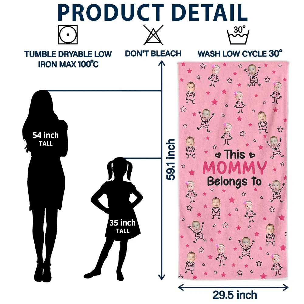 Gift For Grandma,Gift For Mother,Love,Stick Figure - Custom Photo This Grandpa Grandma Dad Mom Belongs To Kids Pet - Personalized Beach Towel