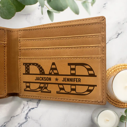 Dad We Love You With Kids Names - Personalized Bifold Wallet