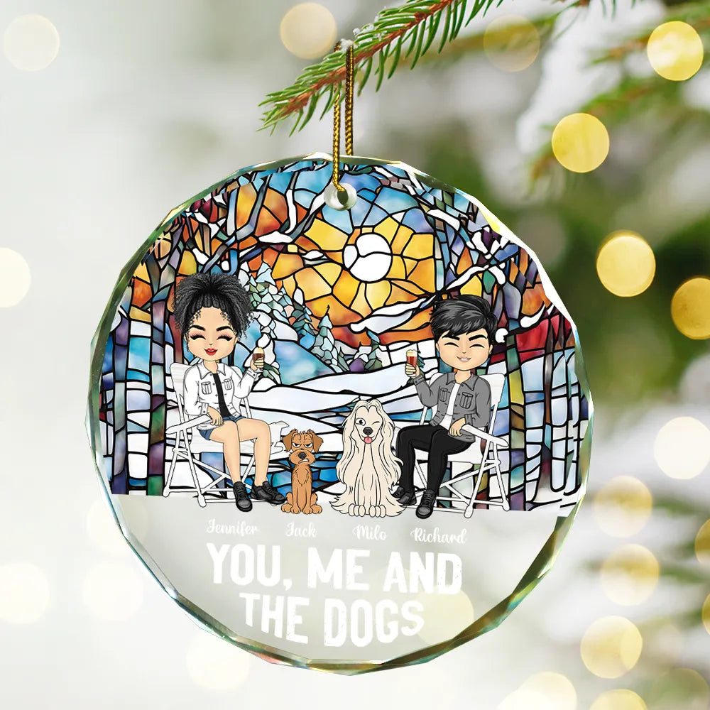 You, Me And The Dog - Personalized Circle Glass Ornament