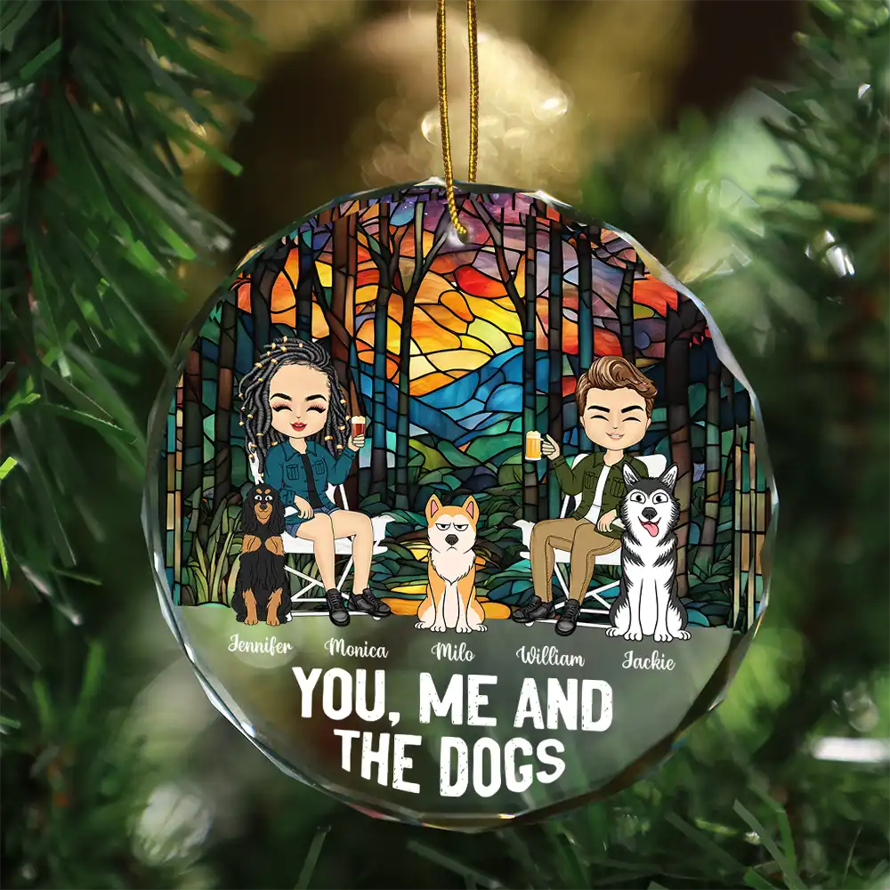 You, Me And The Dog - Personalized Circle Glass Ornament