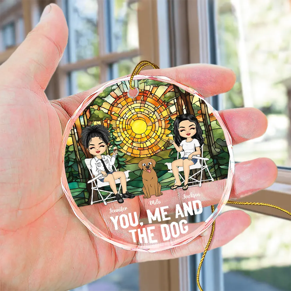 You, Me And The Dog - Personalized Circle Glass Ornament