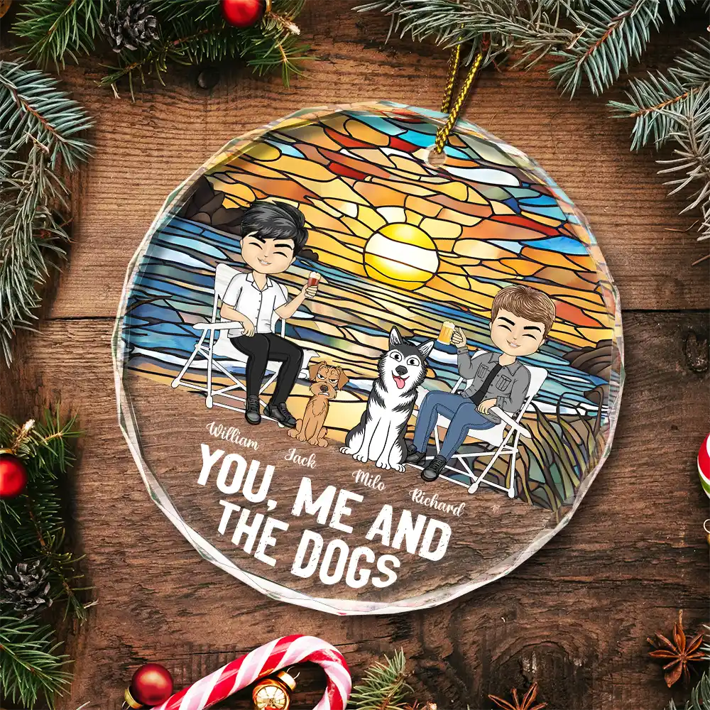 You, Me And The Dog - Personalized Circle Glass Ornament