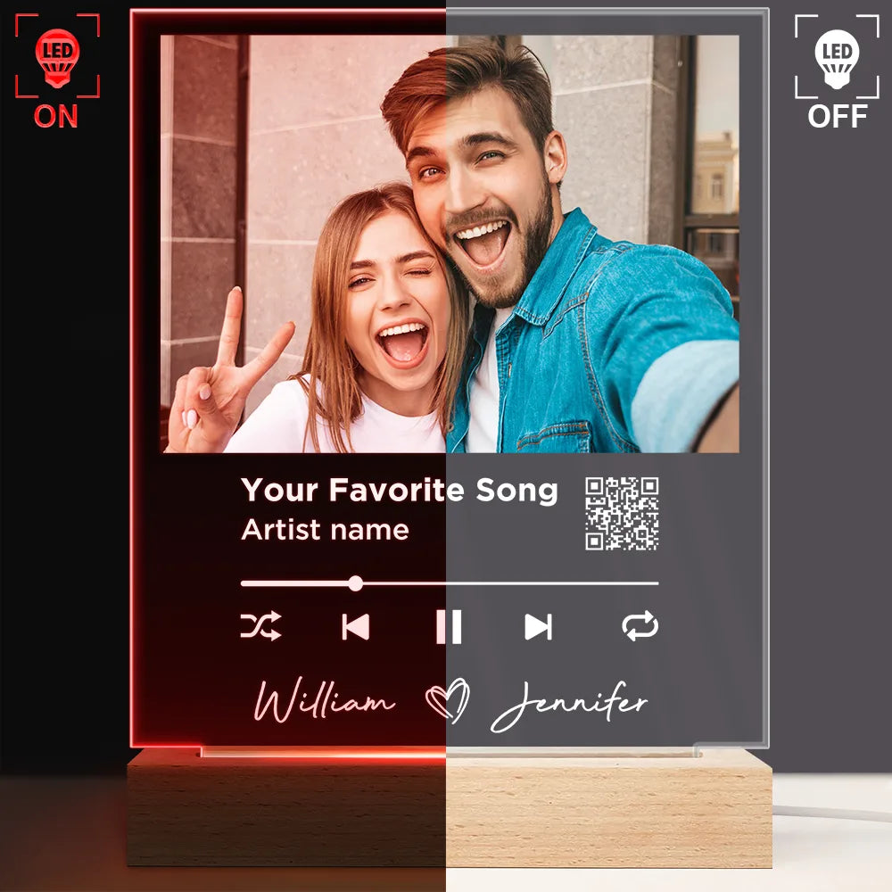 Custom Photo Song QR Code - Personalized 3D Led Light Wooden Base