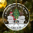Gift For Couples - Couple Sitting Christmas Favorite Place In All The World - Personalized Circle Glass Ornament