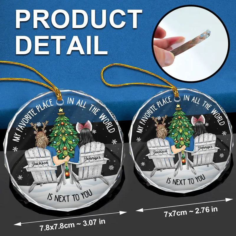 Gift For Couples - Couple Sitting Christmas Favorite Place In All The World - Personalized Circle Glass Ornament
