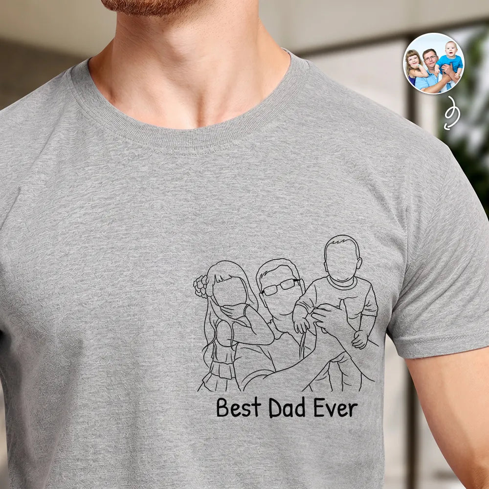 Custom Photo Faceless Outline Sketch Best Dad Ever Grandpa Papa - Personalized T Shirt