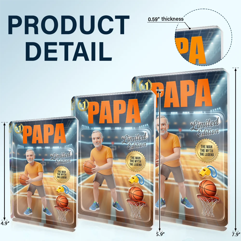 Gift For Husband,Gift For Yourself,Gift For Men,Gift For Father,Sport Dad,Dad's Hobby,Grandpa's Hobby,Basketball,Non-Eng,Photo - Toybox Figure,Playful - Custom Photo Toybox Figure Basketball Dad Grandpa Limited Edition - Personalized Custom Shaped Acrylic Plaque